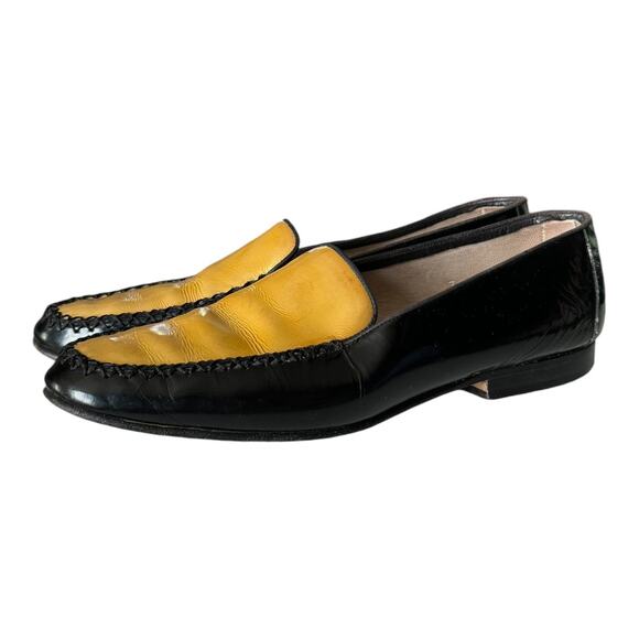 Vintage 80’s PATRIZIA PANCALDI Black & Gold Soft Leather Loafer Two Tone size 7 - Picture 3 of 12